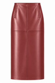 Deri Bordo Kalem Midi Etek SY-3893-Bordo