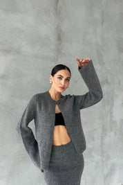 Gri Hırka Uzun Etek İkili Triko Takım SY-2437-Gri