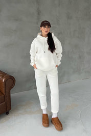 Ekru  Kapüşonlu Ön Cep Detaylı Eşofman Takımı SY-2393-Ekru