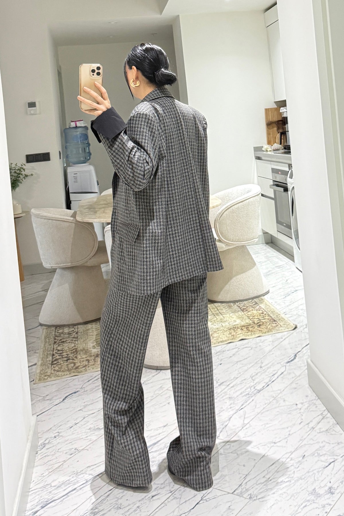 Gri Kareli Blazer Ceketli Pantolon Takım SY-3574-Gri