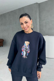 Lacivert Teddy Bear Baskılı Sweatshirt SY-2682-Lacivert