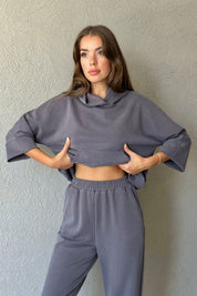 Antrasit Yumuşak Dokulu Sweatshirt ve Jogger Pantolon Takım SY-1020-Antrasit