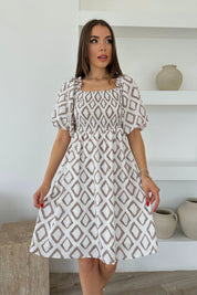 Vizon Önü Gipeli Balon Kol Elbise SY-0471-Vizon