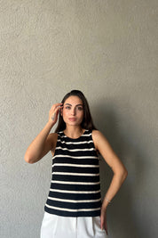 Siyah Krem Çizgili Atlet SY-2293-Siyah