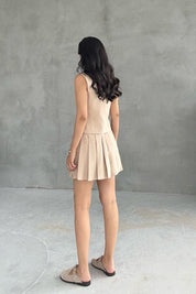 Bej Maskülen Yelek Piliseli Etek Takım SY-2030-Bej