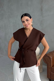Kahve T kol Bağlamalı Yelek SY-3327-Kahve