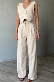 Bej Özel Dikim Yelek ve With Vest Pantolon Takım SY-1841-Bej