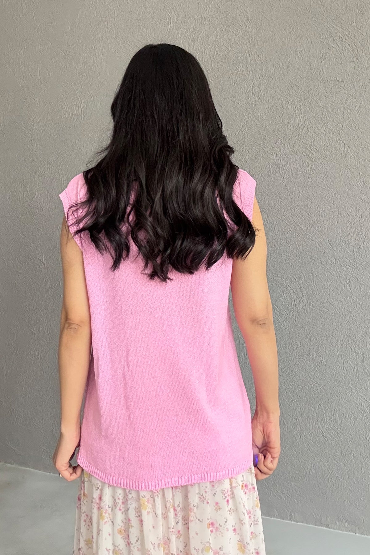 Pembe Sıfır Kol Triko Bluz SY-3127-Pembe