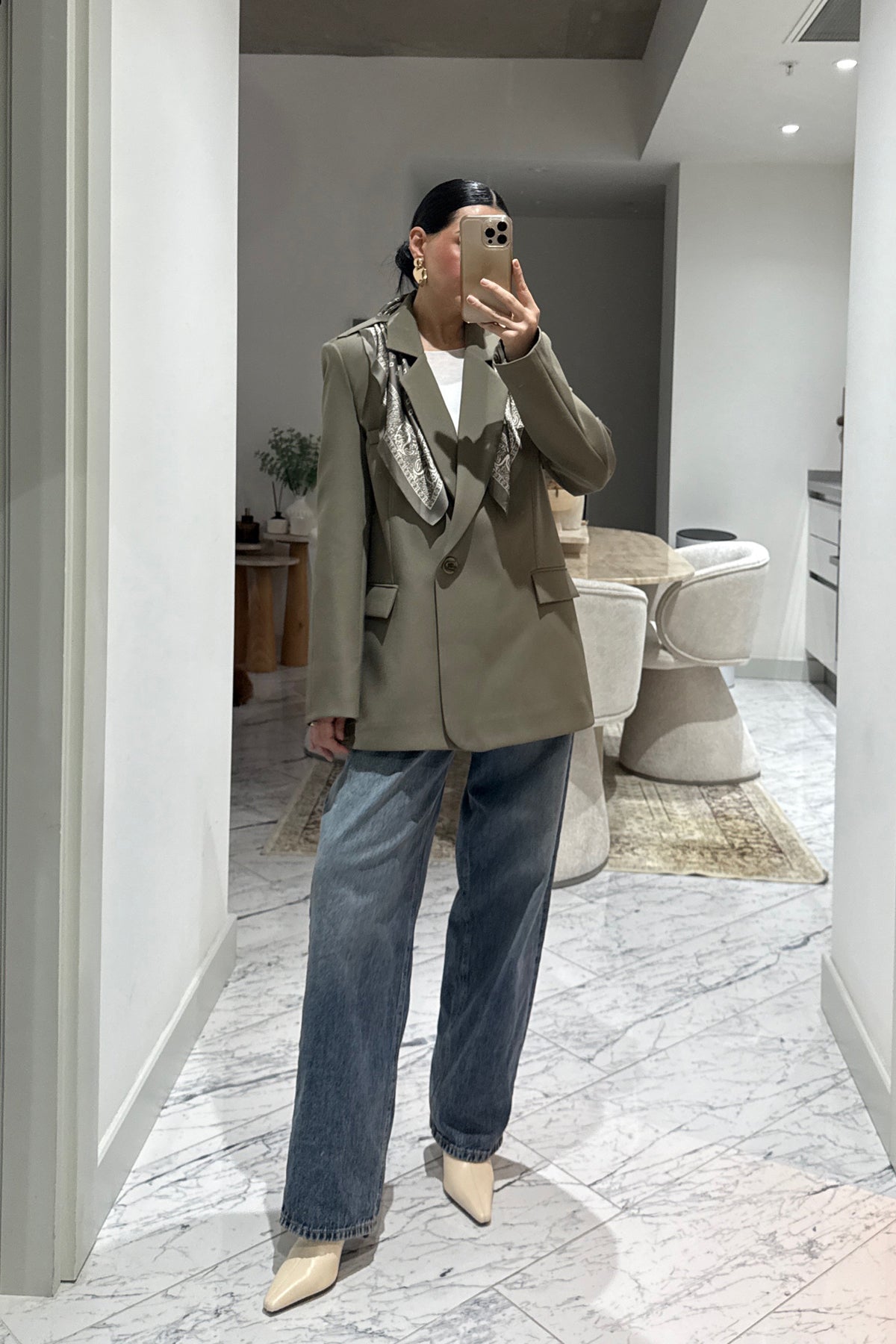 Haki Şal Detaylı Blazer Ceket SY-3549-Haki