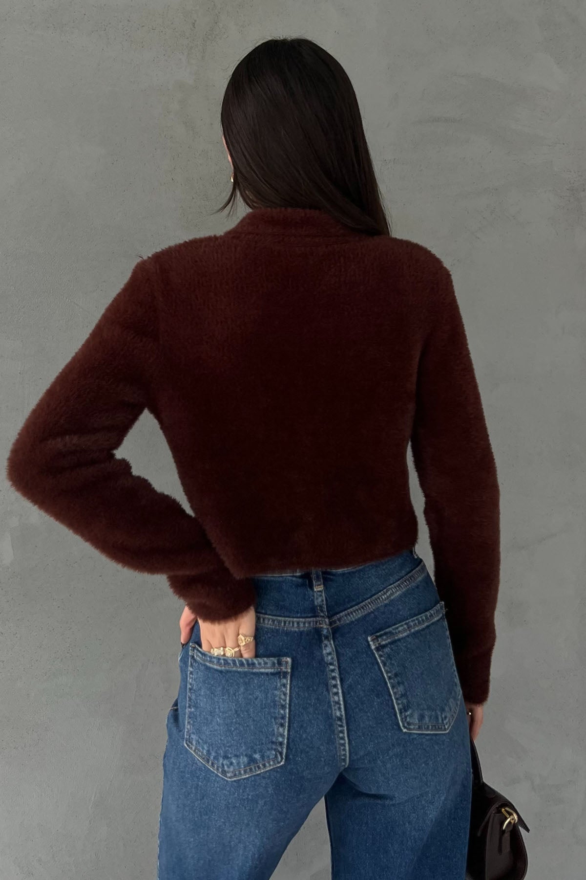 Kahve Çiçek Düğmeli Yumoş Hırka SY-2817-Kahve