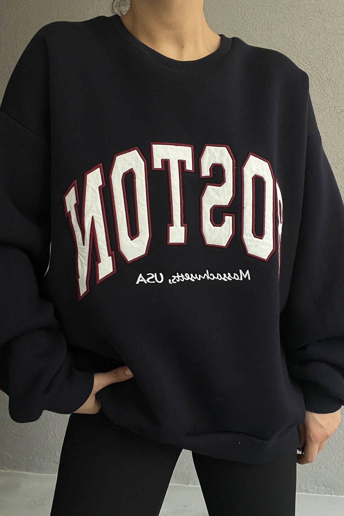 Lacivert Baskılı Fermuar Detaylı Sweatshırt SY-2412-Lacivert