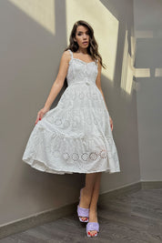 Beyaz Askıları Lastikli ve Bağlama Detay Fisto Elbise SY-0403-Beyaz