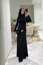 Siyah Kemer Detaylı Maxi Basic Elbise SY-3618-Siyah