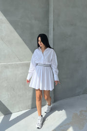 Beyaz Beli Lastikli Fermuarlı Uzun Kollu Elbise SY-2545-Beyaz