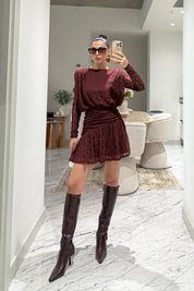 Bordo Güpürli Midi Tasarım Elbise SY-3489-Bordo