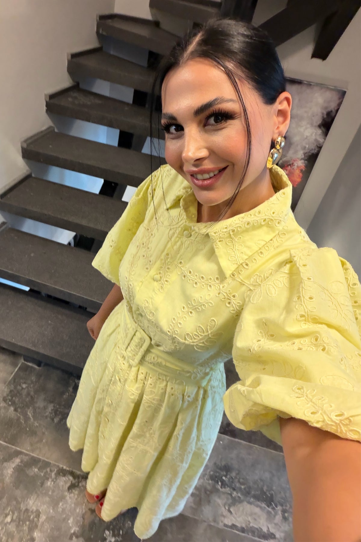 Princess Yellow Balon Kol Elbise SY-3717-Sarı
