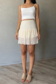 Krem Dantel Detaylı Mini Etek SY-2203-Krem