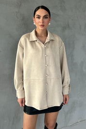 Bej Boncuk Düğmeli Süet Gömlek SY-2778-Bej