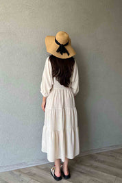 Müslin Kumaş V Yaka Rahat Kesim Taş Elbise SY-1939-Taş