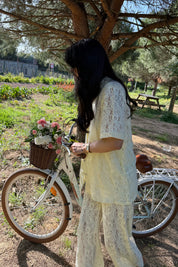 Sarı Dantelli Gömlek Pantolon Takım SY-3145-Sarı