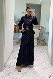Denim Mavi Tasarım Etekli Takım SY-3854-Mavi