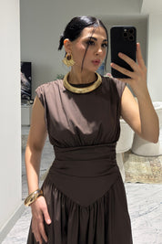 Pinterest Model Beli Drapeli Kahverengi Elbise SY-3610-Kahve