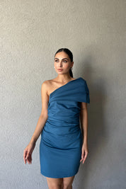 İndigo Tek Omuz Kısa Elbise SY-2363-İndigo