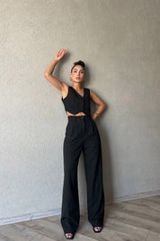 Siyah Özel Dikim Yelek ve With Vest Pantolon Takım SY-1841-Siyah