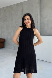 Kısa Siyah Ajurlu Triko Elbise SY-1941-Siyah