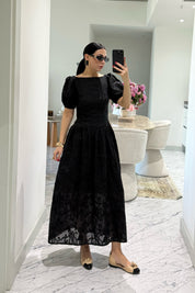 Brode Siyah Midi Santorini  Elbise SY-3660-Siyah