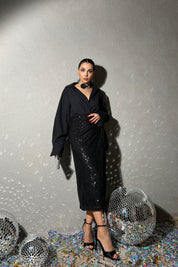 Siyah Pullu Bağlama Detaylı Etek SY-1393-Siyah