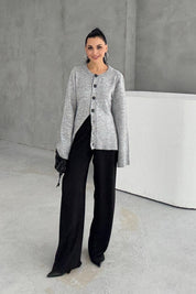 Düğme Detaylı Gri Triko Hırka SY-3418-Gri