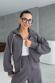 Bol Paça Fermuarlı Modal Eşofman Takım- Füme SY-3422-Füme