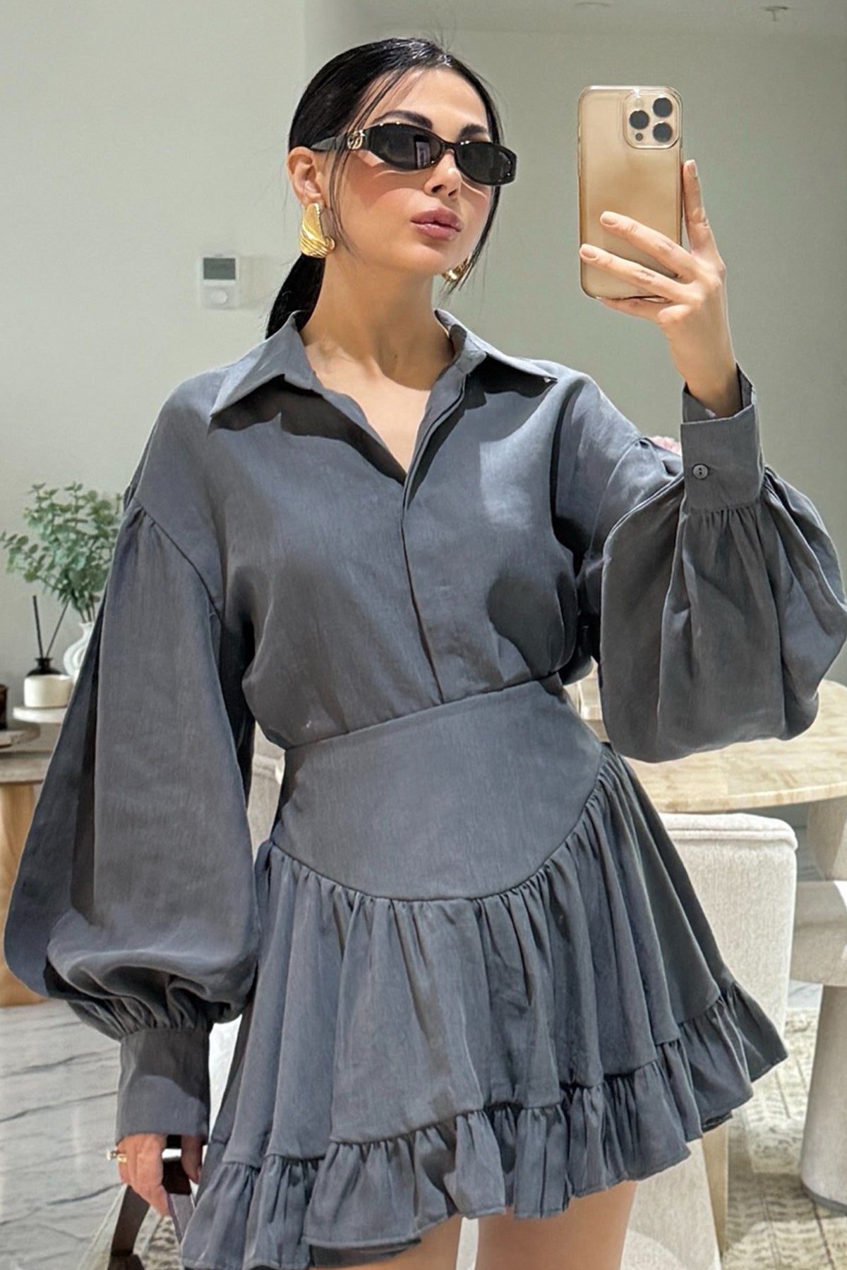 Korse Belli Mini Etek SY-3564-Gri