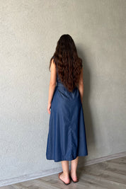 Mavi Vatkalı ÇıtÇıt Detaylı Elbise SY-2125-Mavi