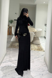 Siyah Kemer Detaylı Maxi Basic Elbise SY-3618-Siyah