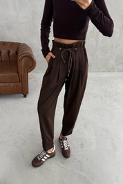 Kahverengi Beli Bağcıklı Pantolon SY-2951-Kahverengi