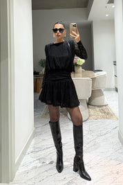 Siyah Güpürli Midi Tasarım Elbise SY-3489-Siyah