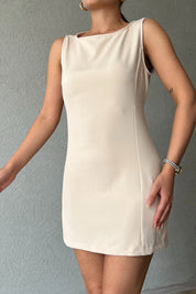 Bej Sıfır Kol Mini Elbise SY-2276-Bej