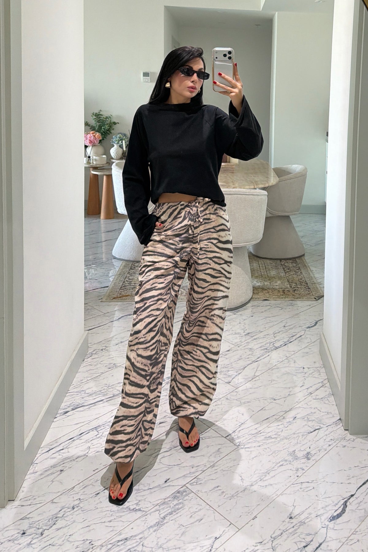 Paçası Ayarlanabilir Zebra Desen Pantolon SY-3866-Bej