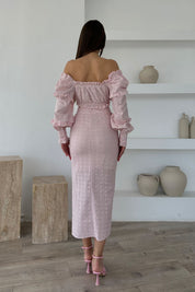Pembe Tasarım Crop ve Yırtmaçlı Etek Fisto Takım SY-0476-Pembe