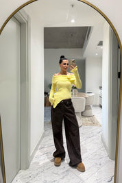 Rosa Casica Carmen Yaka Sarı Triko Kazak SY-3496-Sarı