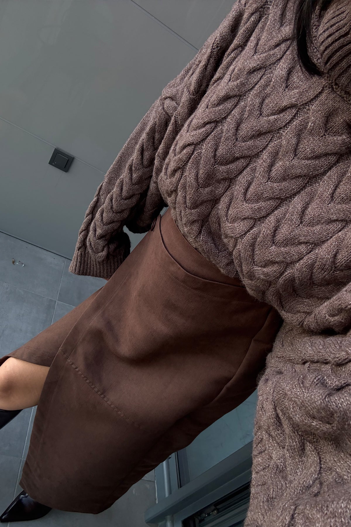 Süet Anvelop Kahverengi Midi Etek SY-3473-Kahverengi