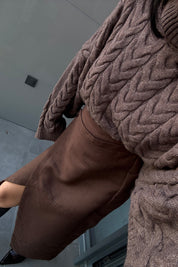 Süet Anvelop Kahverengi Midi Etek SY-3473-Kahverengi