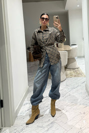 Kahverengi Asimetrik Kesim Ekose Gömlek SY-3512-Kahverengi