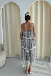 Mavi Desenli Kat Kat Midi Boy Elbise SY-3265-Mavi