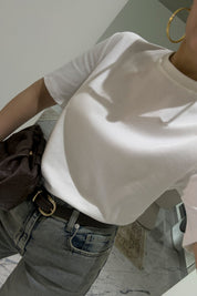 Beyaz Bisiklet Yaka Basic T-shirt SY-3642-Beyaz