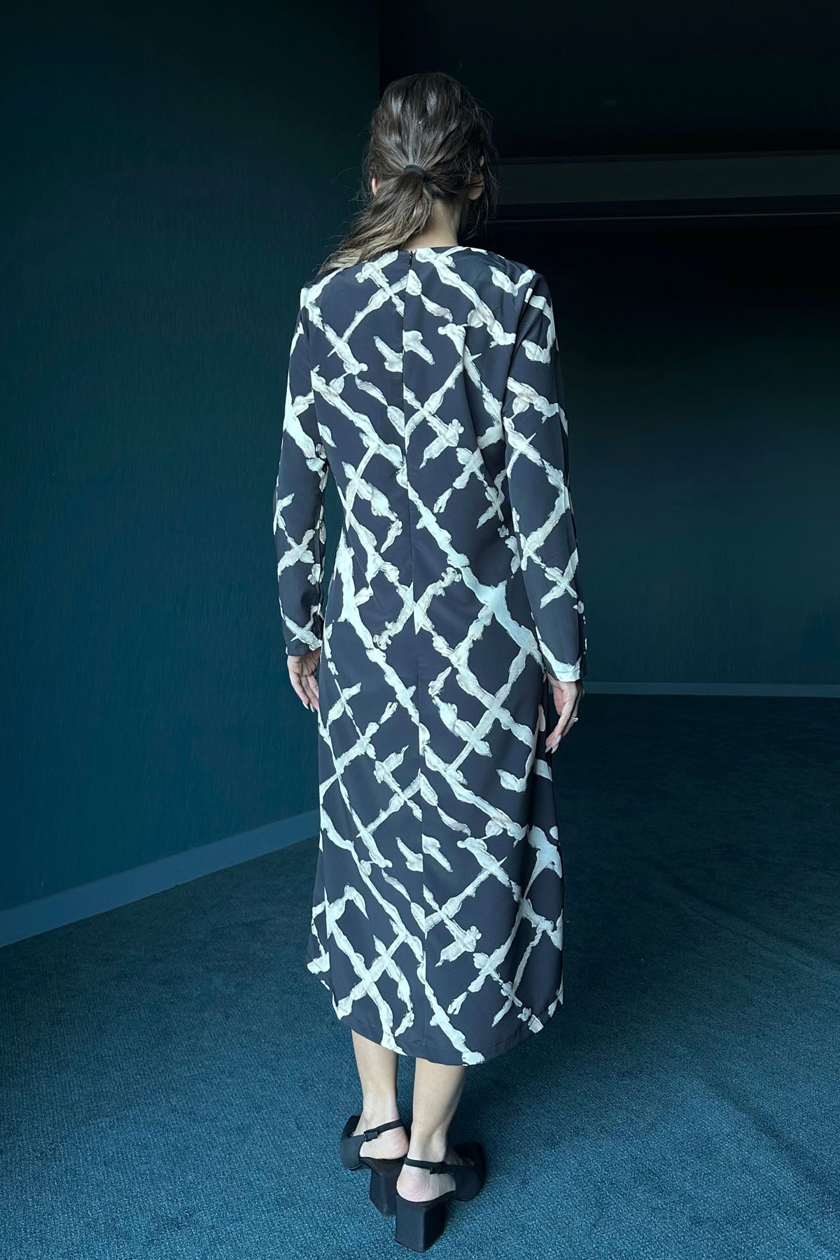 Siyah Çift Cep Detaylı Maxi Boy Elbise SY-0236-Siyah