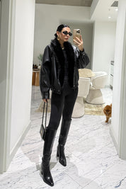 Suni deri kürk yakalı ceket SY-3568