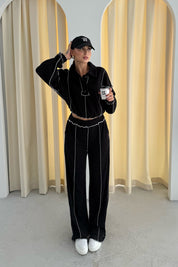 Siyah Ters Dikiş Detay Polo Yaka Triko Takım SY-2722-Siyah